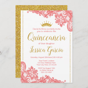 Invitation d'anniversaire de Quinceañera Corail e