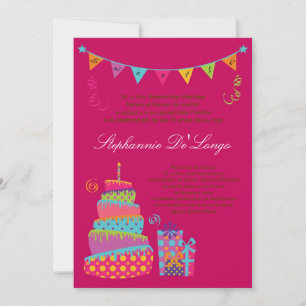 invitation d'anniversaire de Quinceanera de gâteau