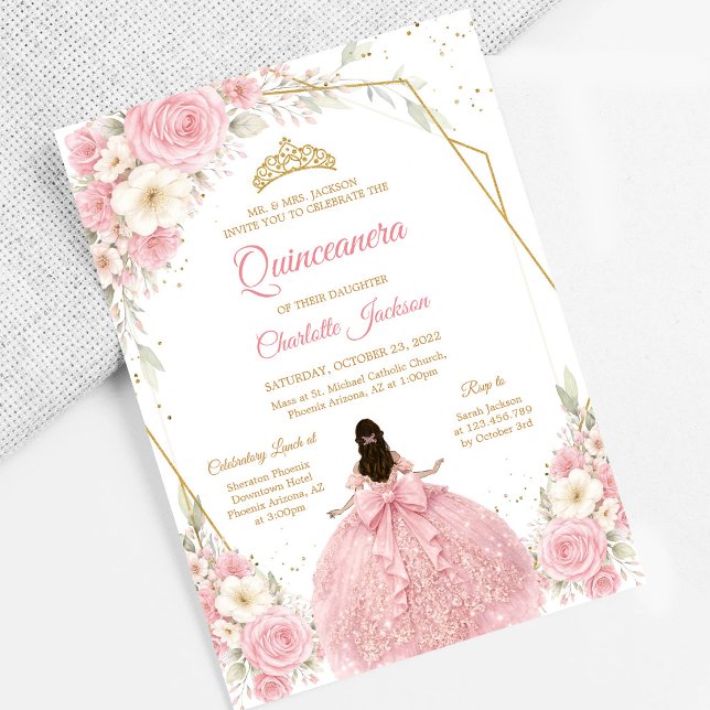 Invitation d'anniversaire de Quinceanera rose poud (Créateur téléchargé)