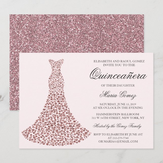 Invitation d'anniversaire de Quinceanera - TOUTE C (Devant / Derrière)