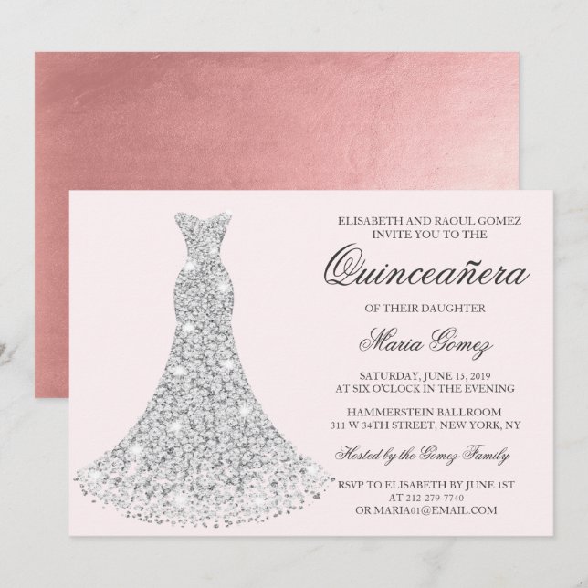 Invitation d'anniversaire de Quinceanera - TOUTE C (Devant / Derrière)