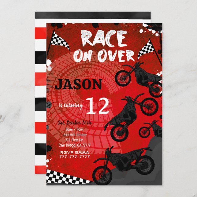Invitation d'anniversaire de Red Bike (Devant / Derrière)