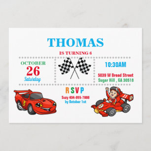 Invitation d'anniversaire de Red Race Car