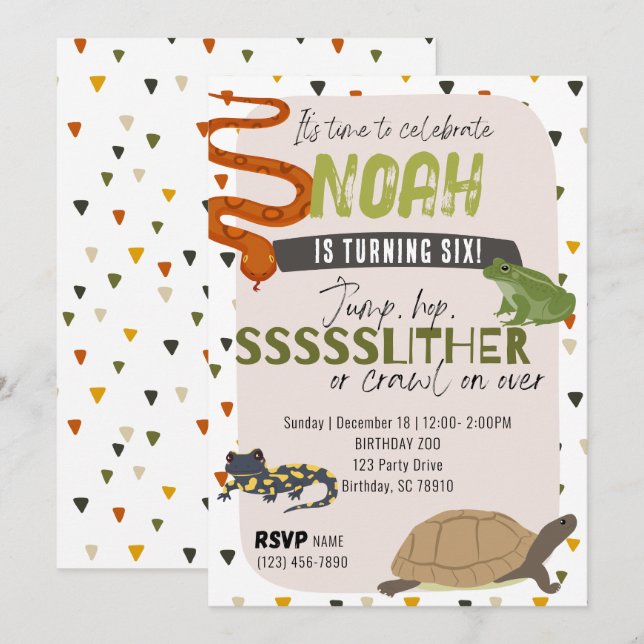 Invitation d'anniversaire de reptile (Devant / Derrière)