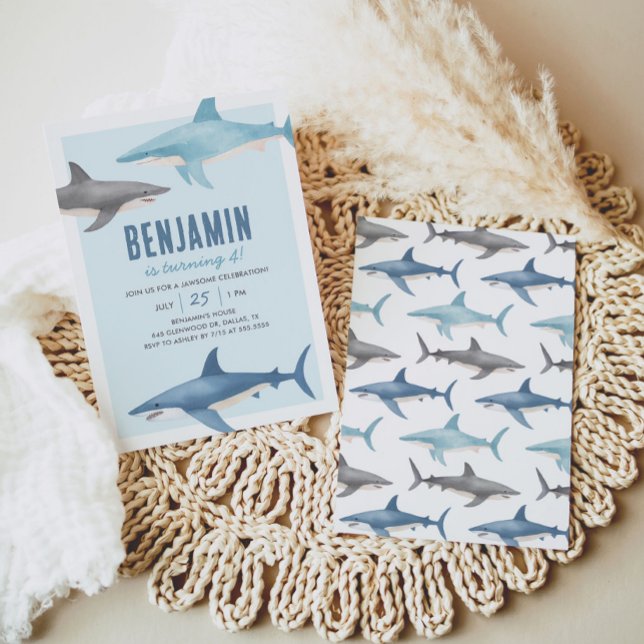 Invitation d'anniversaire de requin (Créateur téléchargé)