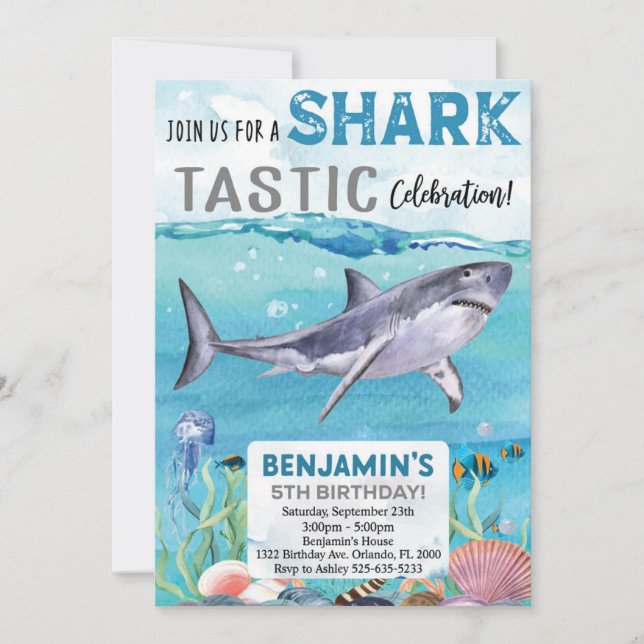 Invitation d'anniversaire de requin (Devant)