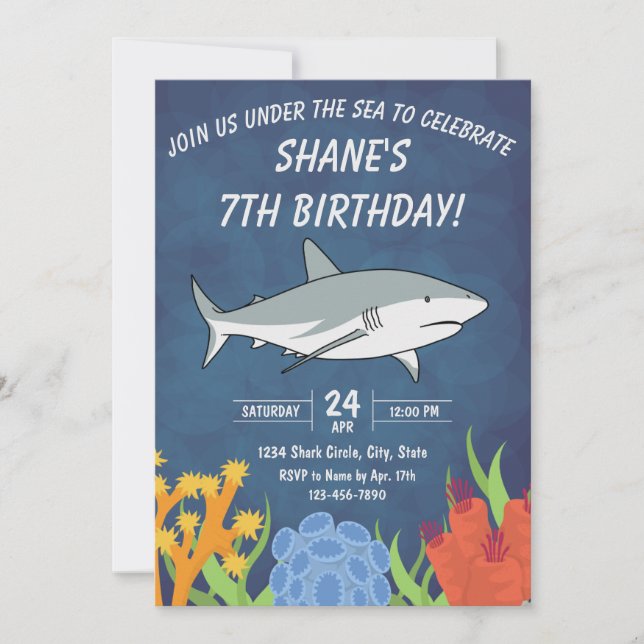 Invitation d'anniversaire de requin (Devant)