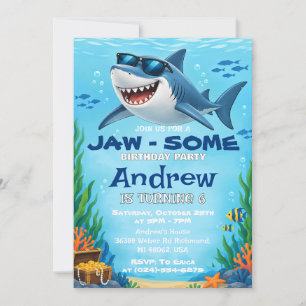 Invitation d'anniversaire de requin personnalisée