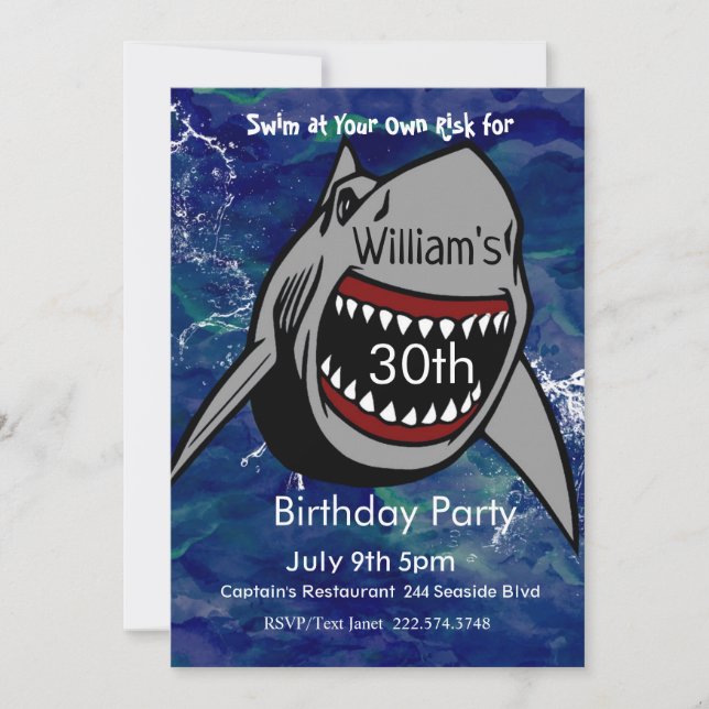 Invitation d'anniversaire de requins, Attaque de r (Devant)