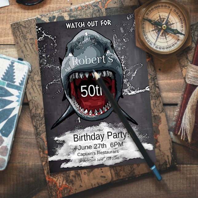 Invitation d'anniversaire de requins, Attaque de r (Créateur téléchargé)