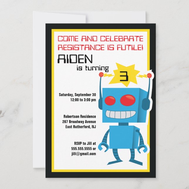 Invitation d'anniversaire de Robot (Devant)