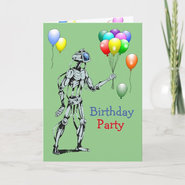 Invitation d'anniversaire de robot avec ballons (Devant)