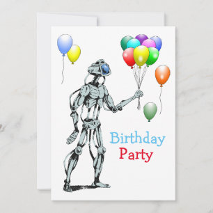Invitation d'anniversaire de robot avec ballons