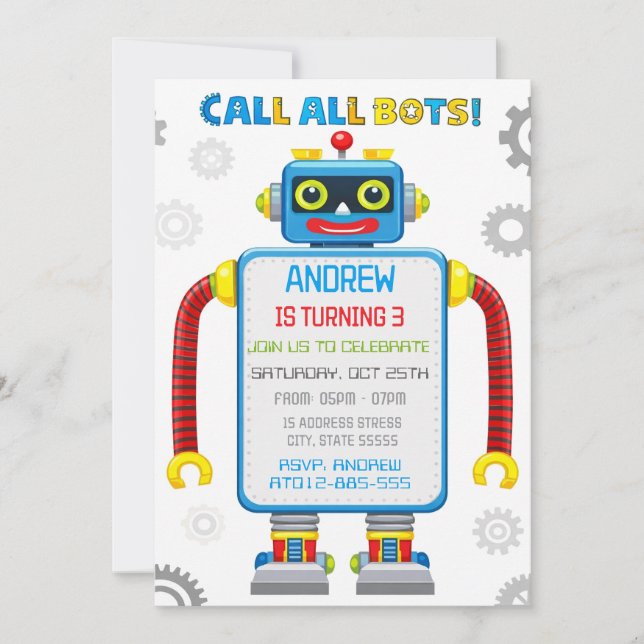 Invitation d'anniversaire de robot personnalisée (Devant)