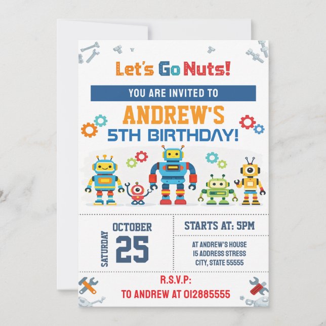 Invitation d'anniversaire de robot personnalisée (Devant)