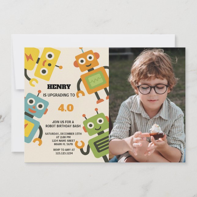 Invitation d'anniversaire de Robot personnalisée p (Devant)