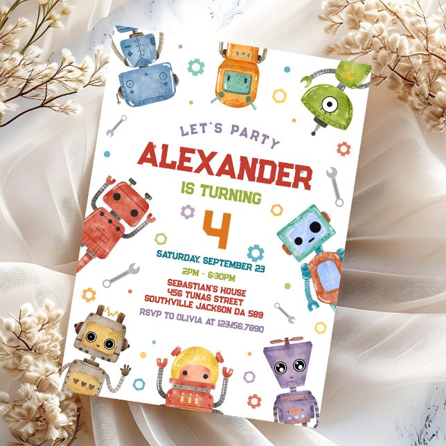 Invitation d'anniversaire de robot pour enfants (Créateur téléchargé)