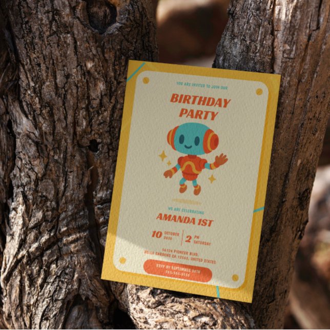 Invitation d'anniversaire de Robot Retro (Créateur téléchargé)