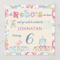 Invitation d'anniversaire de robots pastel pour en