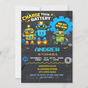 Invitation d'anniversaire de robots personnels
