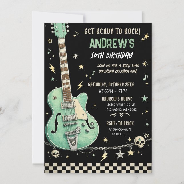 Invitation d'anniversaire de rock star personnalis (Devant)