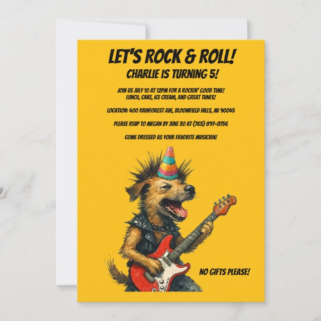 Invitation d'anniversaire de Rocker Dog (Devant)