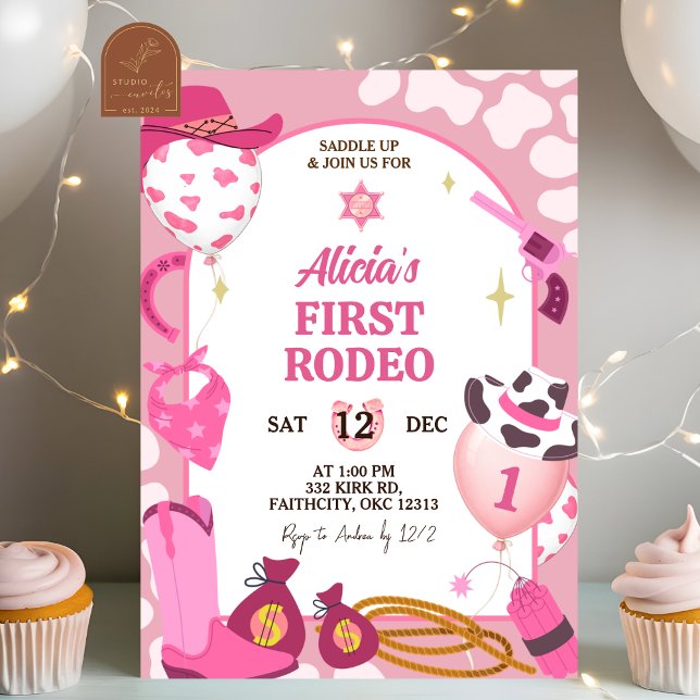 Invitation d'anniversaire de Rodéo Cowboy Rose (Créateur téléchargé)