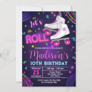 Invitation d'anniversaire de roller néon
