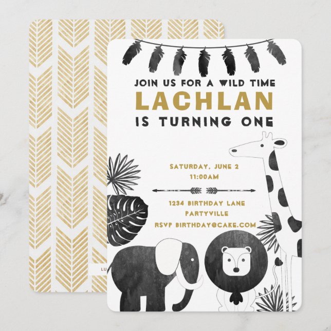 Invitation d'anniversaire de safari (Devant / Derrière)