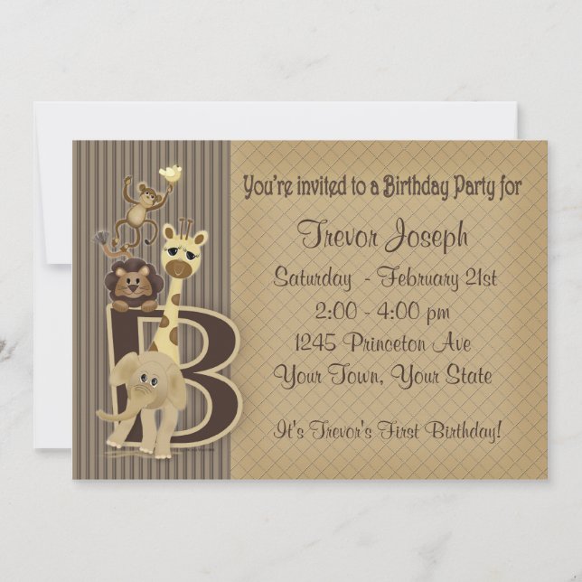 Invitation d'anniversaire de safari dans les bruns (Devant)