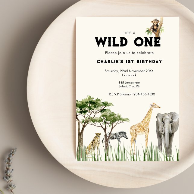 Invitation d'anniversaire de safari pour le petit  (Wild One Birthday Invitation)