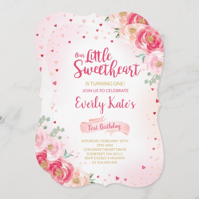 Invitation d'anniversaire de Saint-Valentin Chérie (Devant / Derrière)
