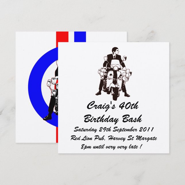 invitation d'anniversaire de Scooter Boy sur mesur (Devant / Derrière)