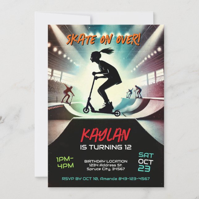 Invitation d'anniversaire de Scooter pour filles (Devant)