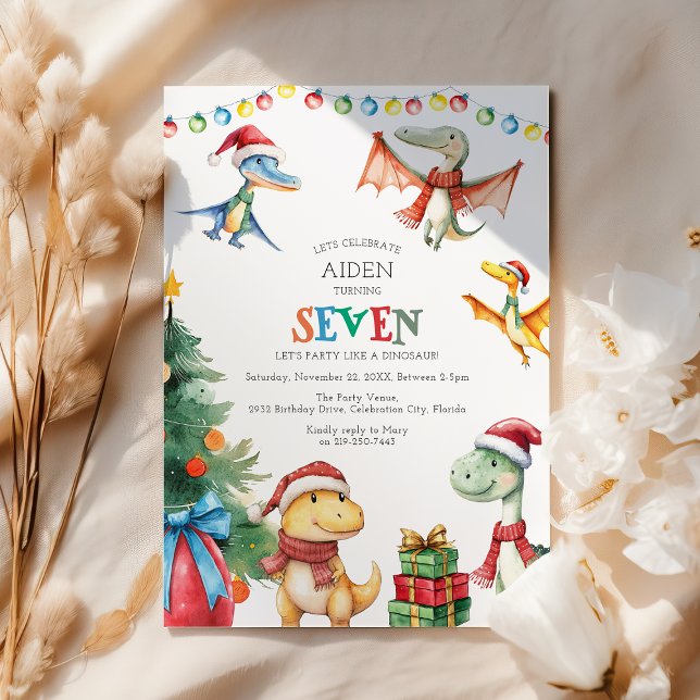 Invitation d'anniversaire de sept ans de dinosaure (Créateur téléchargé)