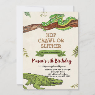 Invitation d'anniversaire de serpent et crocodile