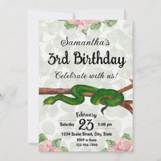 Invitation d'anniversaire de serpent fille