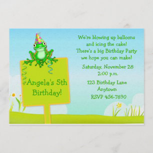 Invitation d'anniversaire de signe de grenouille