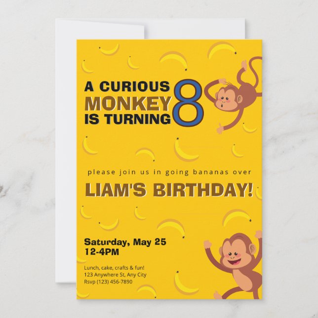 Invitation d'anniversaire de singe curieux | Jungl (Devant)