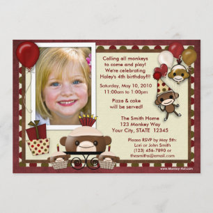 Invitation d'anniversaire de singe de chaussette