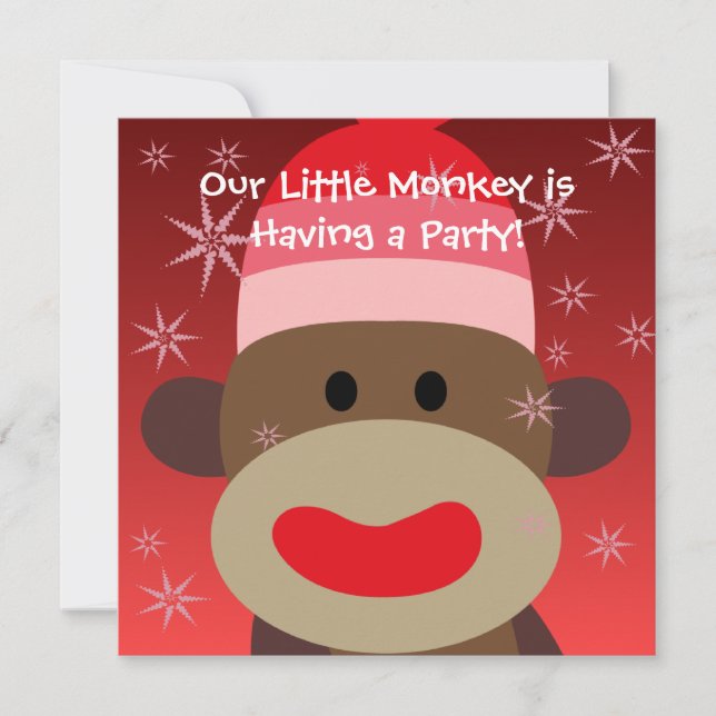 Invitation d'anniversaire de singe de chaussette (Devant)