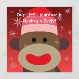 Invitation d'anniversaire de singe de chaussette