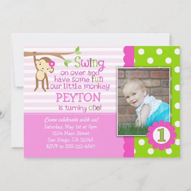 Invitation d'anniversaire de singe de mod pour le (Devant)