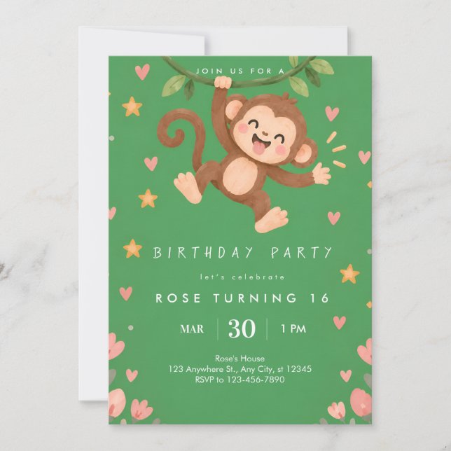 Invitation d'anniversaire de singe mignon (Devant)