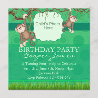 Invitation d'anniversaire de singe vert amusant ph