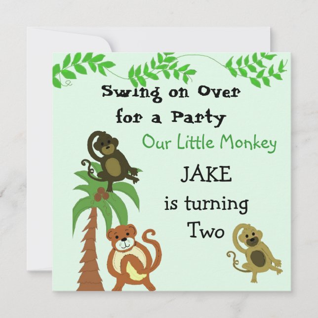 Invitation d'anniversaire de singes qui se balance (Devant)