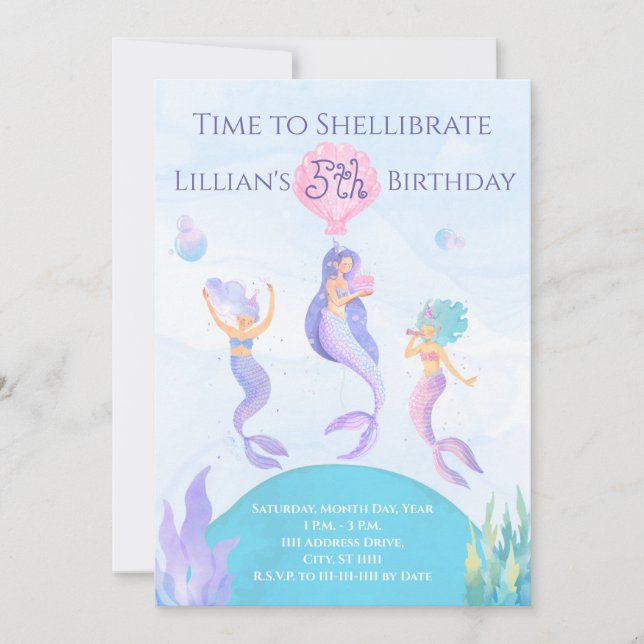 Invitation d'anniversaire de sirène (Devant)