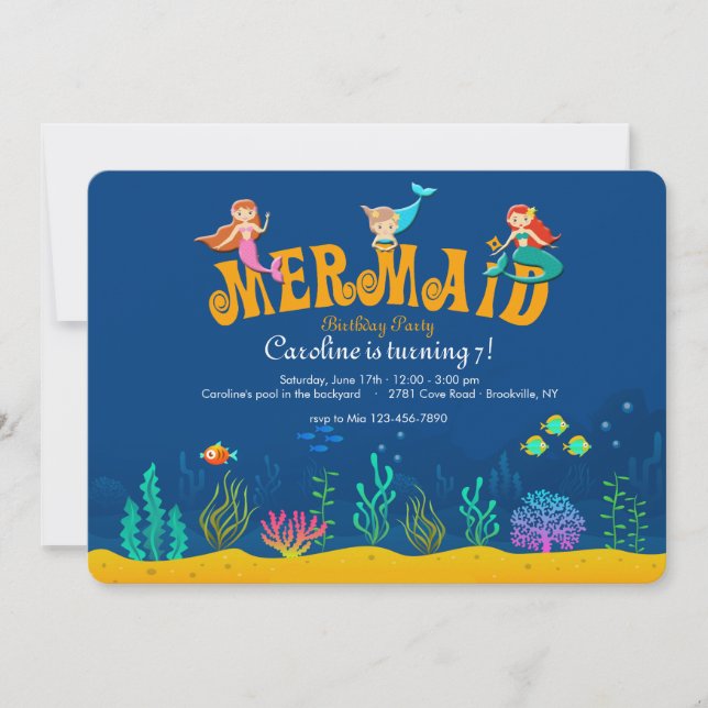 Invitation d'anniversaire de sirène (Devant)