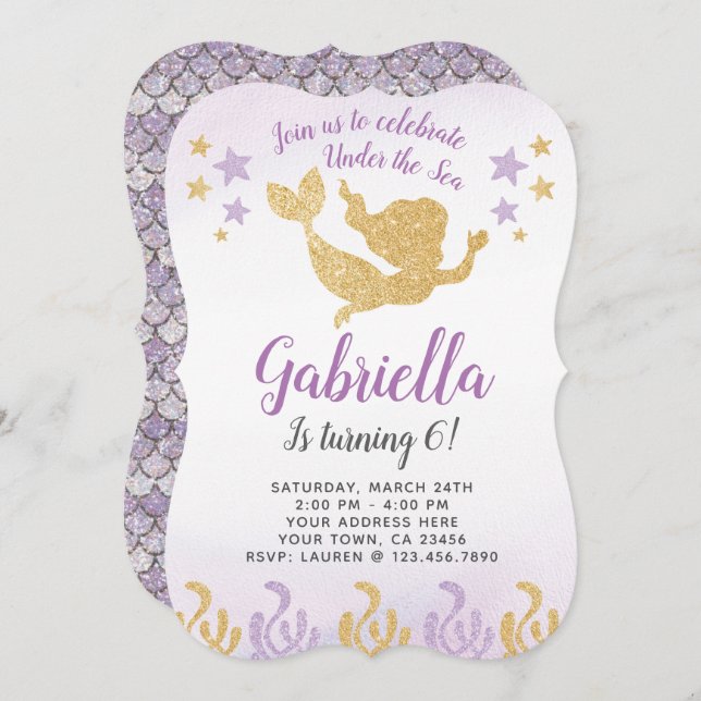 Invitation d'anniversaire de Sirène (Devant / Derrière)