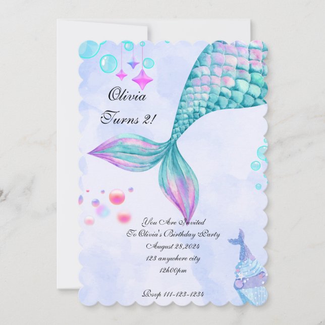 Invitation d'anniversaire de Sirène (Devant)